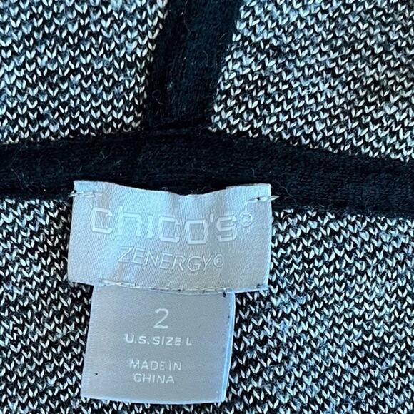 Chico's Zenergy Cardigan Women's Size 2 Large 12/14 Black White Ombre Hood - Picture 8 of 11